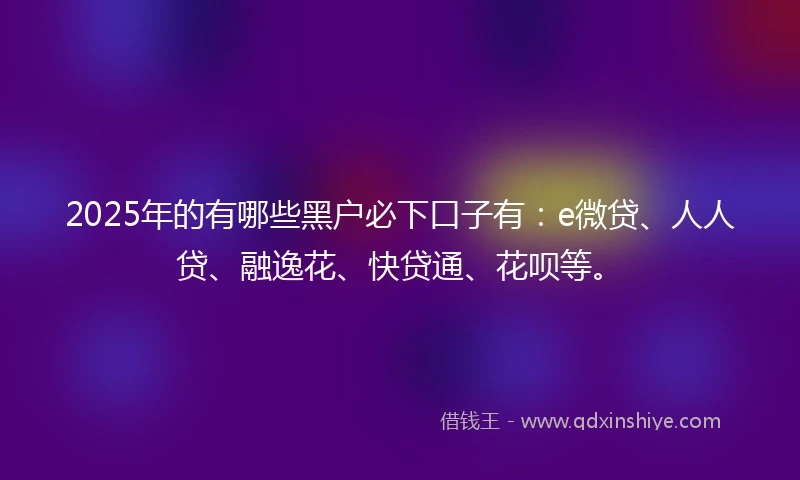 2025年的有哪些黑户必下口子有:e微贷、人人贷、融逸花、快贷通、花呗等。