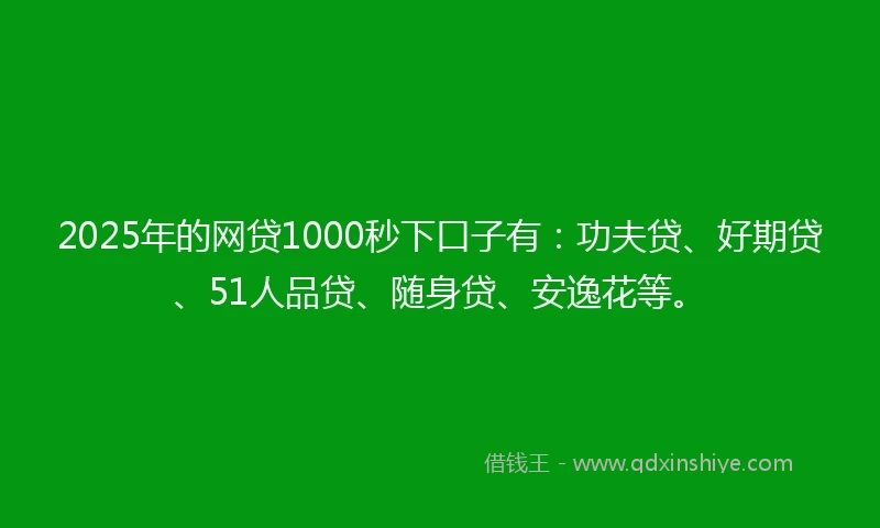 2025年的网贷1000秒下口子有：功夫贷、好期贷、51人品贷、随身贷、安逸花等。