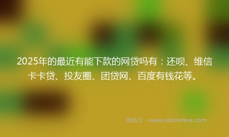 2025年的最近有能下款的网贷吗有：还呗、维信卡卡贷、投友圈、团贷网、百度有钱花等。