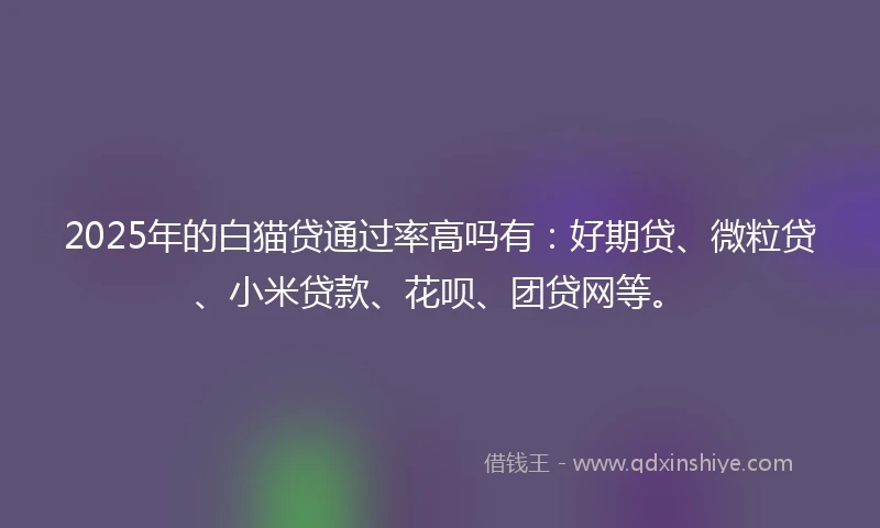 2025年的白猫贷通过率高吗有：好期贷、微粒贷、小米贷款、花呗、团贷网等。