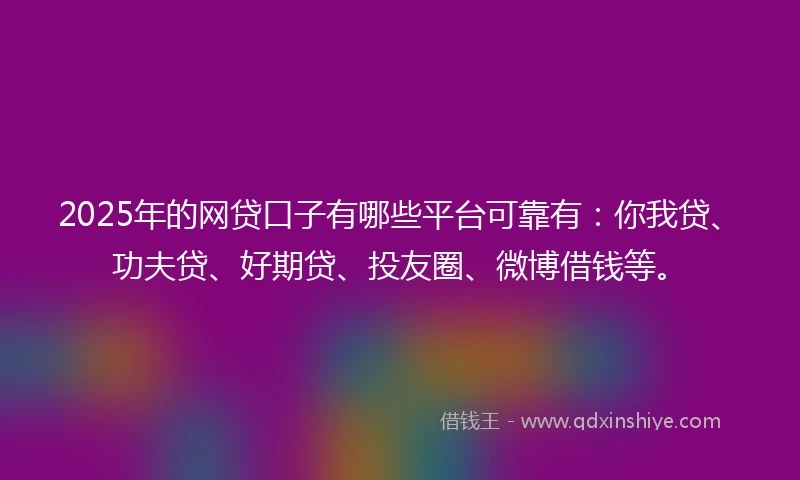 2025年的网贷口子有哪些平台可靠有：你我贷、功夫贷、好期贷、投友圈、微博借钱等。