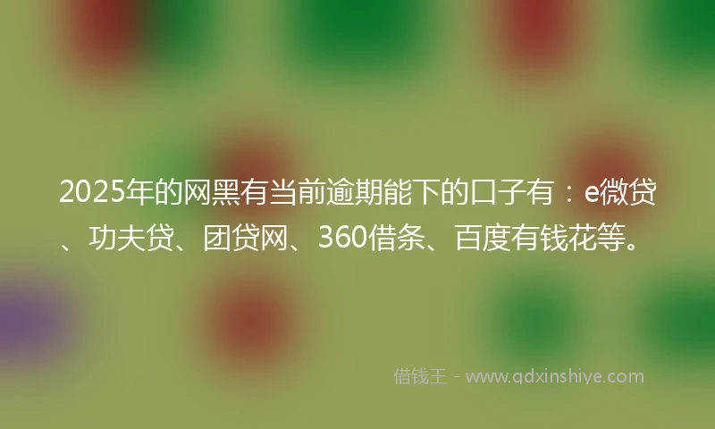 2025年的网黑有当前逾期能下的口子有：e微贷、功夫贷、团贷网、360借条、百度有钱花等。