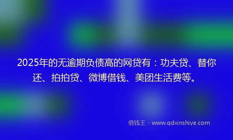 2025年的无逾期负债高的网贷有：功夫贷、替你还、拍拍贷、微博借钱、美团生活费等。