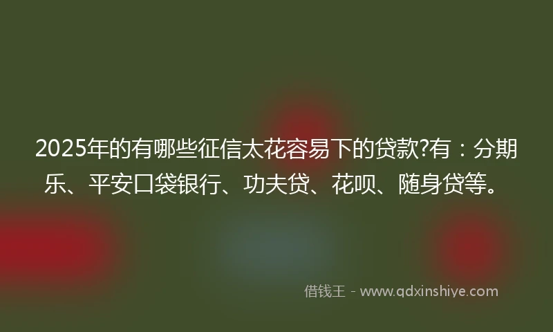 2025年的有哪些征信太花容易下的贷款?有:分期乐、平安口袋银行、功夫贷、花呗、随身贷等。
