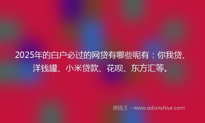 2025年的白户必过的网贷有哪些呢有：你我贷、洋钱罐、小米贷款、花呗、东方汇等。