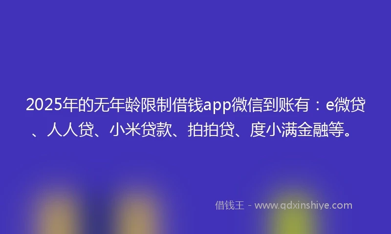 2025年的无年龄限制借钱app微信到账有：e微贷、人人贷、小米贷款、拍拍贷、度小满金融等。
