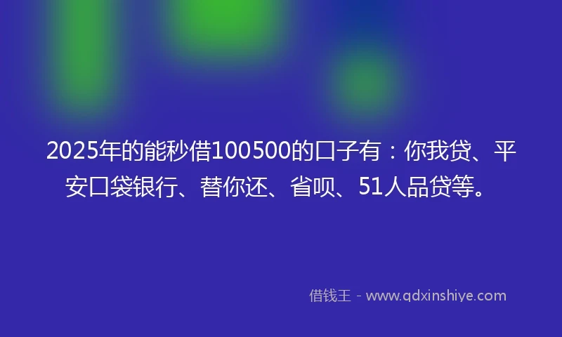 2025年的能秒借100500的口子有：你我贷、平安口袋银行、替你还、省呗、51人品贷等。