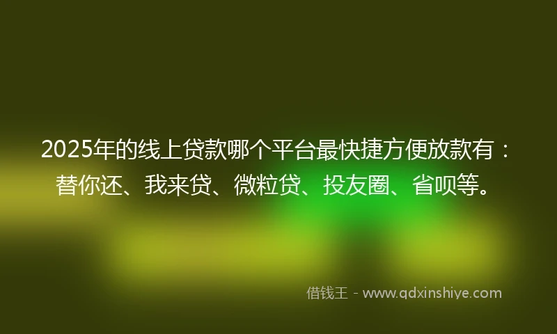 2025年的线上贷款哪个平台最快捷方便放款有：替你还、我来贷、微粒贷、投友圈、省呗等。