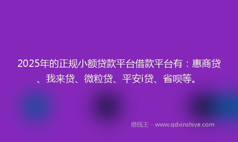 2025年的正规小额贷款平台借款平台有：惠商贷、我来贷、微粒贷、平安i贷、省呗等。