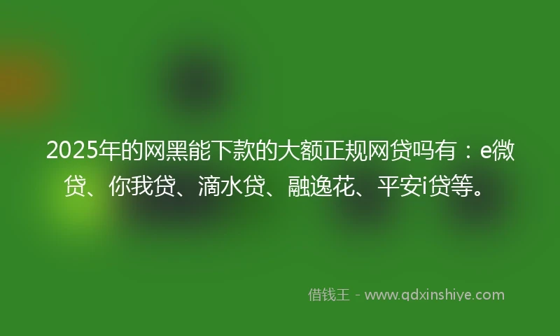 2025年的网黑能下款的大额正规网贷吗有：e微贷、你我贷、滴水贷、融逸花、平安i贷等。