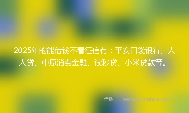 2025年的能借钱不看征信有：平安口袋银行、人人贷、中原消费金融、读秒贷、小米贷款等。