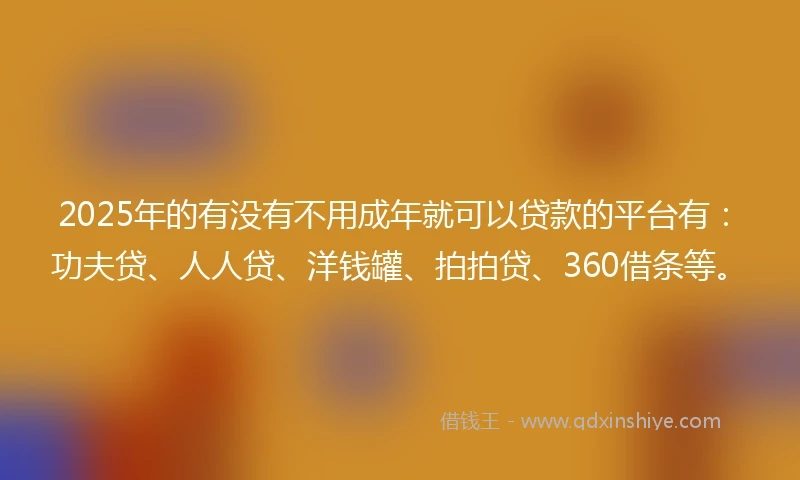 2025年的有没有不用成年就可以贷款的平台有：功夫贷、人人贷、洋钱罐、拍拍贷、360借条等。