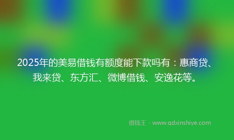 2025年的美易借钱有额度能下款吗有：惠商贷、我来贷、东方汇、微博借钱、安逸花等。