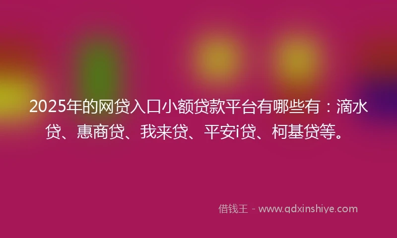 2025年的网贷入口小额贷款平台有哪些有：滴水贷、惠商贷、我来贷、平安i贷、柯基贷等。