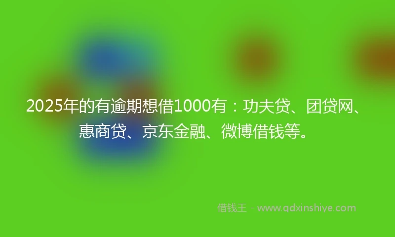 2025年的有逾期想借1000有：功夫贷、团贷网、惠商贷、京东金融、微博借钱等。
