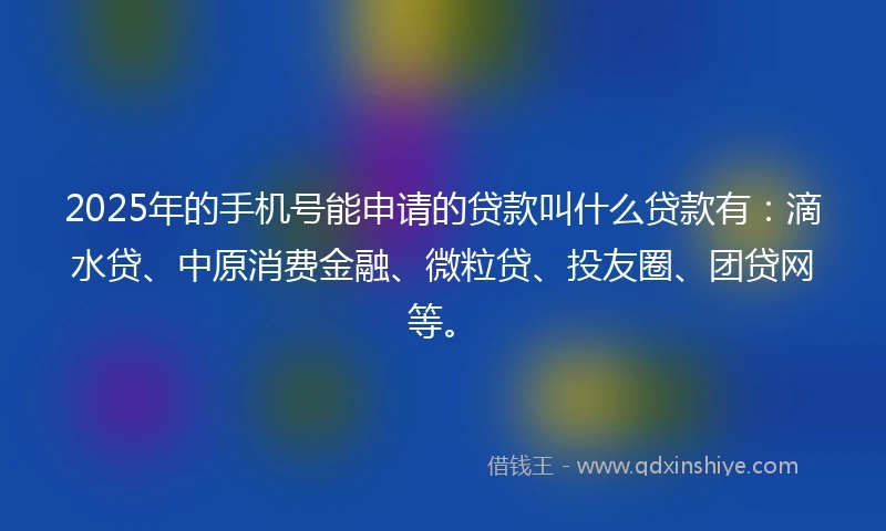 2025年的手机号能申请的贷款叫什么贷款有：滴水贷、中原消费金融、微粒贷、投友圈、团贷网等。