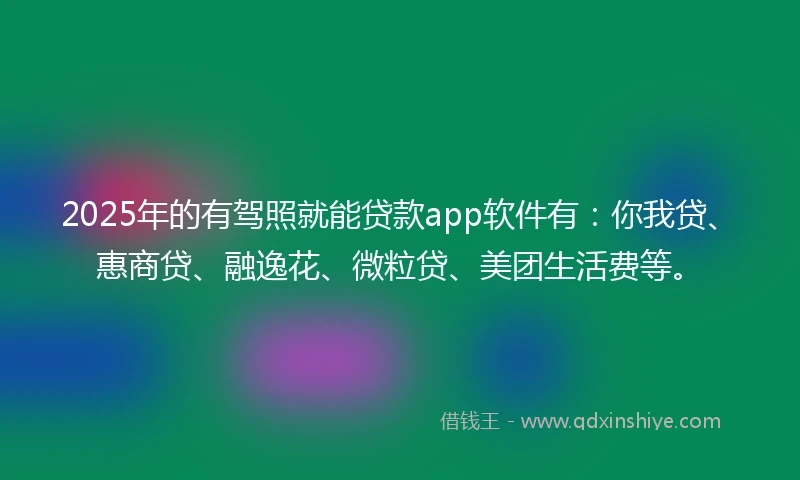2025年的有驾照就能贷款app软件有：你我贷、惠商贷、融逸花、微粒贷、美团生活费等。