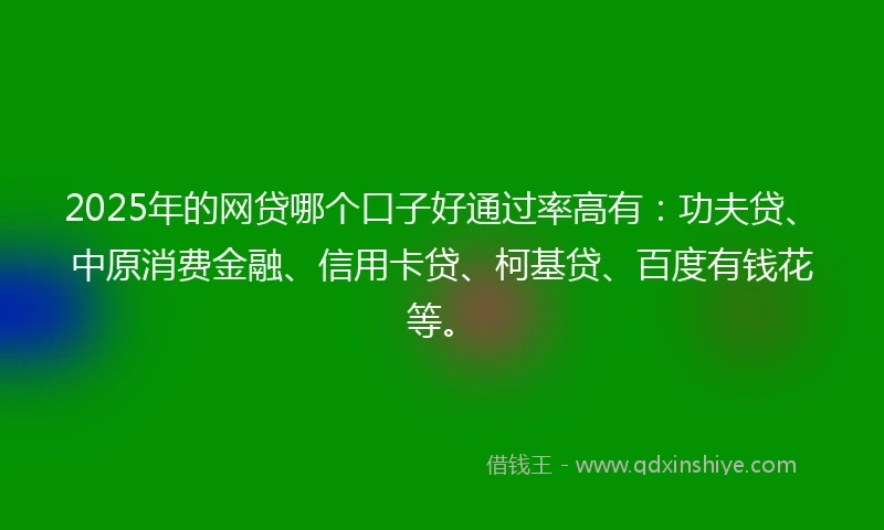 2025年的网贷哪个口子好通过率高有：功夫贷、中原消费金融、信用卡贷、柯基贷、百度有钱花等。