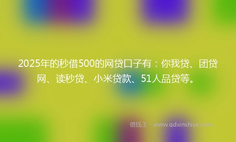 2025年的秒借500的网贷口子有：你我贷、团贷网、读秒贷、小米贷款、51人品贷等。