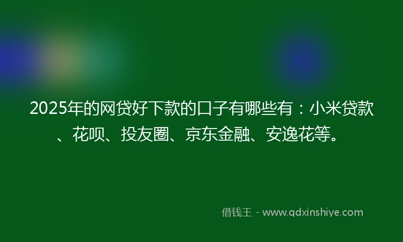 2025年的网贷好下款的口子有哪些有：小米贷款、花呗、投友圈、京东金融、安逸花等。