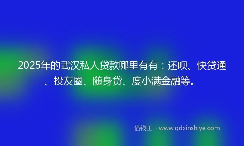 2025年的武汉私人贷款哪里有有：还呗、快贷通、投友圈、随身贷、度小满金融等。