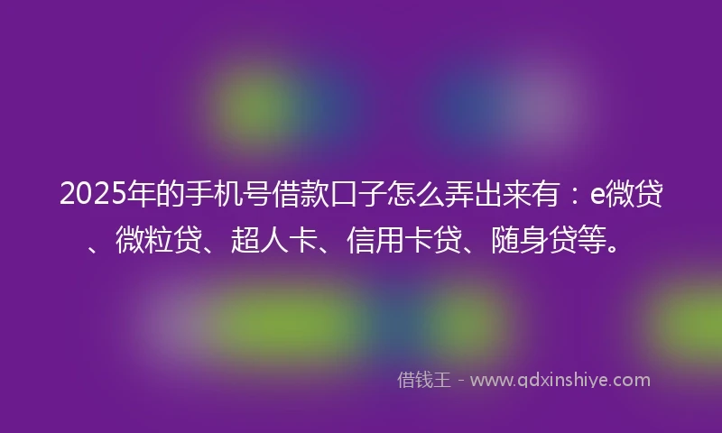 2025年的手机号借款口子怎么弄出来有：e微贷、微粒贷、超人卡、信用卡贷、随身贷等。