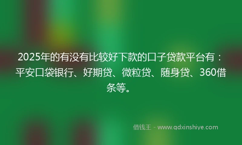 2025年的有没有比较好下款的口子贷款平台有：平安口袋银行、好期贷、微粒贷、随身贷、360借条等。