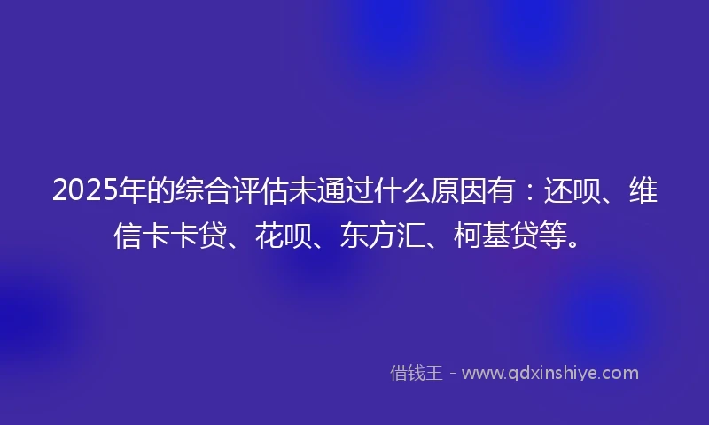 2025年的综合评估未通过什么原因有：还呗、维信卡卡贷、花呗、东方汇、柯基贷等。