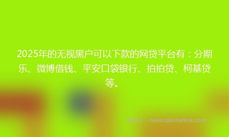 2025年的无视黑户可以下款的网贷平台有：分期乐、微博借钱、平安口袋银行、拍拍贷、柯基贷等。