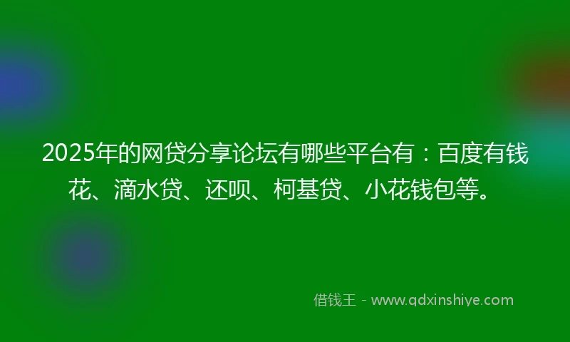 2025年的网贷分享论坛有哪些平台有：百度有钱花、滴水贷、还呗、柯基贷、小花钱包等。