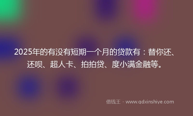 2025年的有没有短期一个月的贷款有：替你还、还呗、超人卡、拍拍贷、度小满金融等。