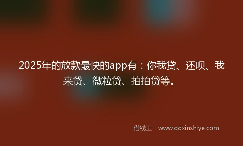 2025年的放款最快的app有：你我贷、还呗、我来贷、微粒贷、拍拍贷等。