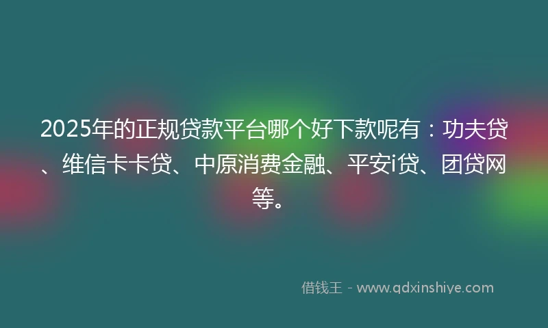 2025年的正规贷款平台哪个好下款呢有：功夫贷、维信卡卡贷、中原消费金融、平安i贷、团贷网等。