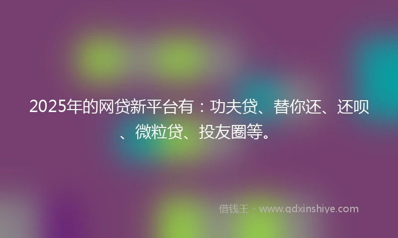 2025年的网贷新平台有:功夫贷、替你还、还呗、微粒贷、投友圈等。