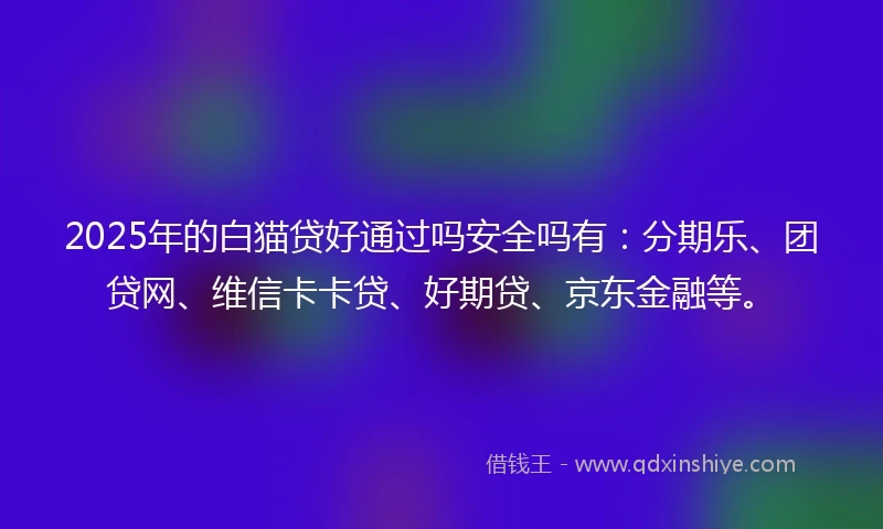 2025年的白猫贷好通过吗安全吗有：分期乐、团贷网、维信卡卡贷、好期贷、京东金融等。