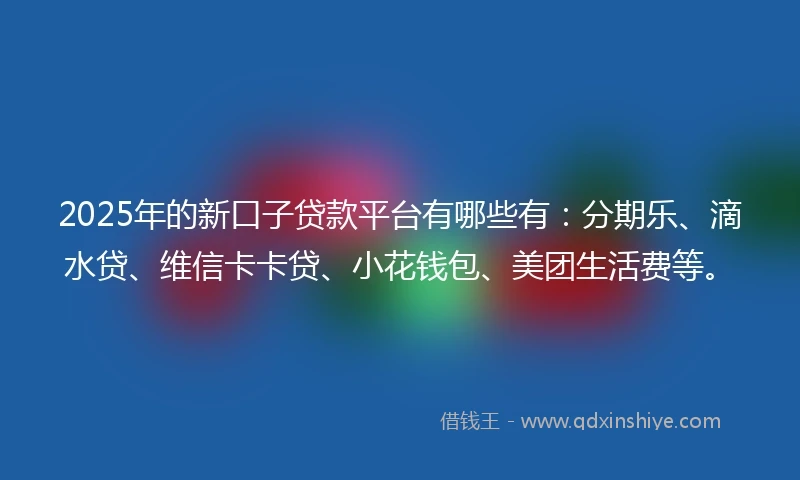 2025年的新口子贷款平台有哪些有：分期乐、滴水贷、维信卡卡贷、小花钱包、美团生活费等。