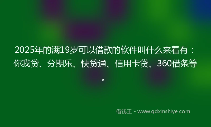 2025年的满19岁可以借款的软件叫什么来着有：你我贷、分期乐、快贷通、信用卡贷、360借条等。
