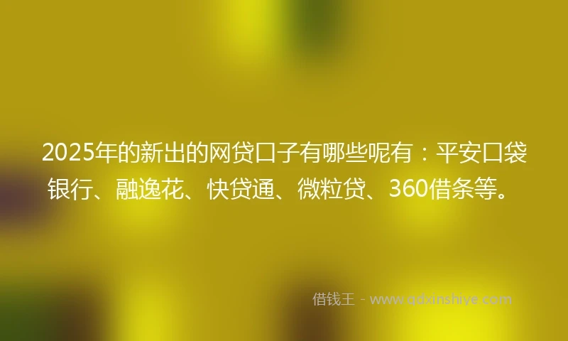 2025年的新出的网贷口子有哪些呢有：平安口袋银行、融逸花、快贷通、微粒贷、360借条等。
