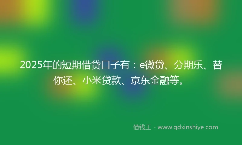 2025年的短期借贷口子有：e微贷、分期乐、替你还、小米贷款、京东金融等。