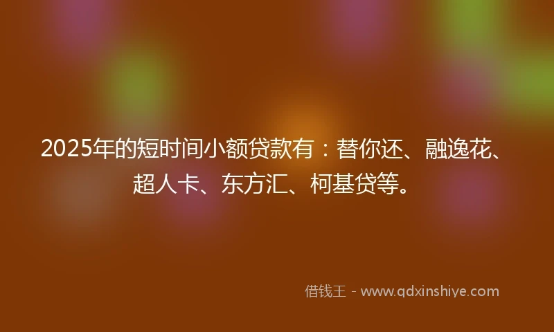2025年的短时间小额贷款有：替你还、融逸花、超人卡、东方汇、柯基贷等。