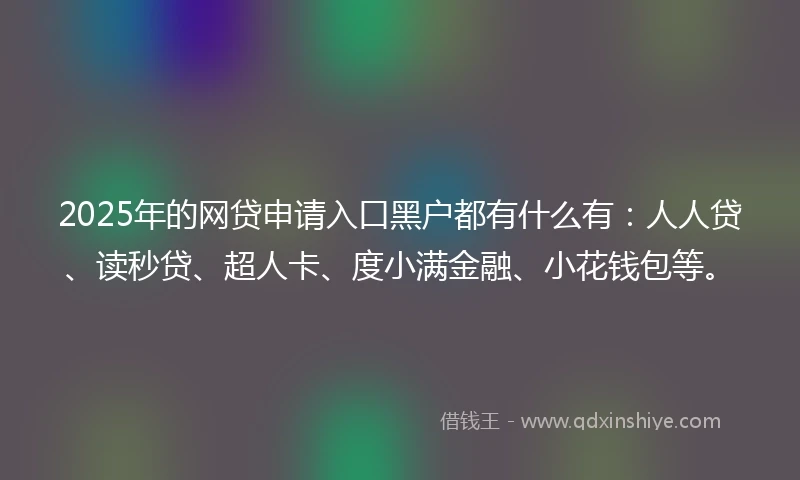2025年的网贷申请入口黑户都有什么有：人人贷、读秒贷、超人卡、度小满金融、小花钱包等。