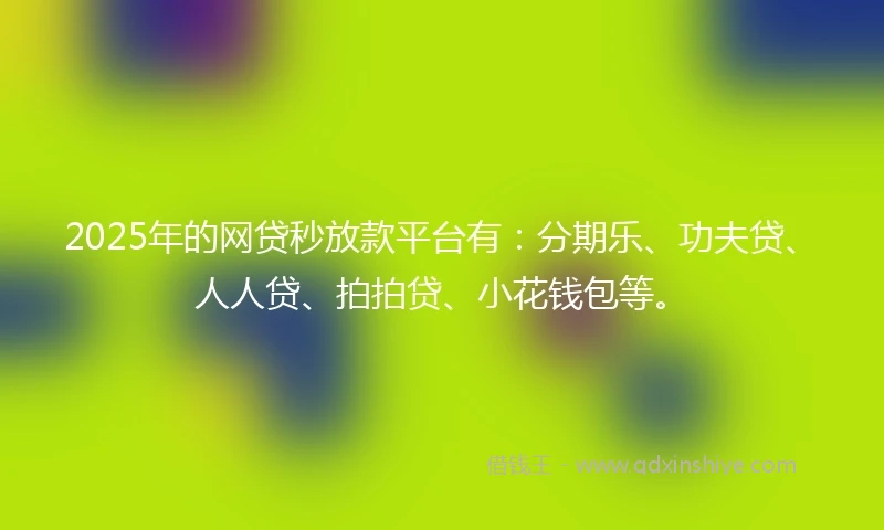 2025年的网贷秒放款平台有：分期乐、功夫贷、人人贷、拍拍贷、小花钱包等。