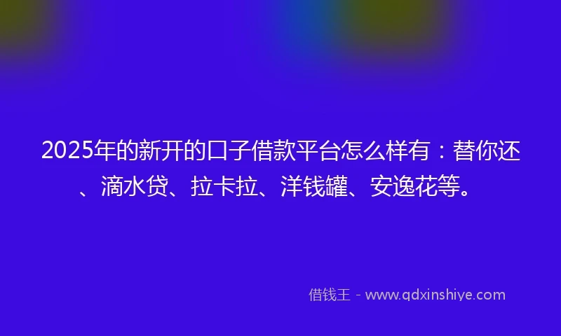 2025年的新开的口子借款平台怎么样有：替你还、滴水贷、拉卡拉、洋钱罐、安逸花等。