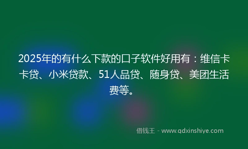 2025年的有什么下款的口子软件好用有:维信卡卡贷、小米贷款、51人品贷、随身贷、美团生活费等。