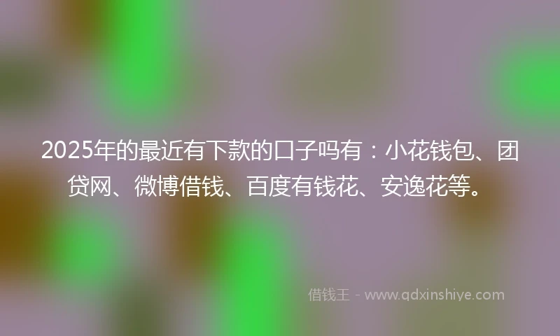 2025年的最近有下款的口子吗有：小花钱包、团贷网、微博借钱、百度有钱花、安逸花等。