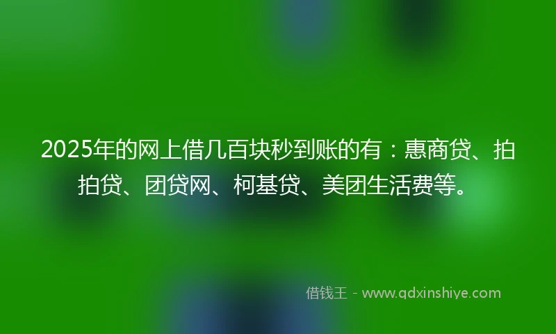 2025年的网上借几百块秒到账的有：惠商贷、拍拍贷、团贷网、柯基贷、美团生活费等。