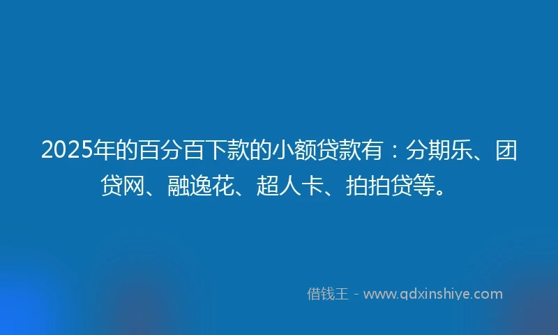 2025年的百分百下款的小额贷款有：分期乐、团贷网、融逸花、超人卡、拍拍贷等。