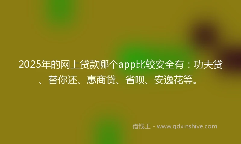2025年的网上贷款哪个app比较安全有：功夫贷、替你还、惠商贷、省呗、安逸花等。