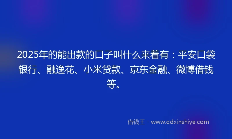 2025年的能出款的口子叫什么来着有：平安口袋银行、融逸花、小米贷款、京东金融、微博借钱等。