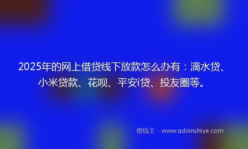 2025年的网上借贷线下放款怎么办有：滴水贷、小米贷款、花呗、平安i贷、投友圈等。
